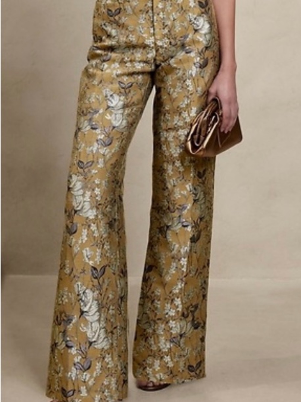Banana Republic's Eclat Wide-Leg Brocade Pant Golds Size 4